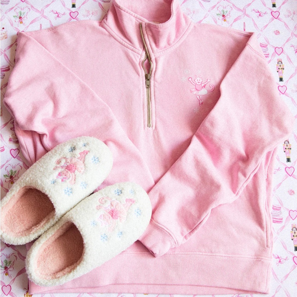 LoveShackFancy x Roller Rabbit Sugarplum Monkey Fuzzy Slippers